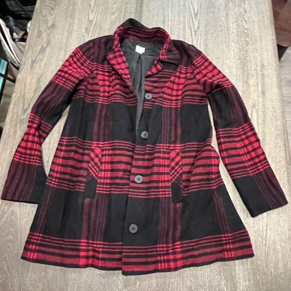 J. Jill Womens Peacoat Jacket Plaid Button Front Wool Collared Red/Black Size XS - Picture 8 of 9